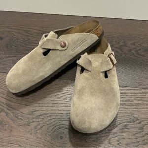 Birkenstock Boston Clog Soft Footbed Taupe Suede Leather Sz. 39
